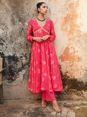Fuchsia Floral Long Anarkali Kurta -Shae by SASSAFRAS