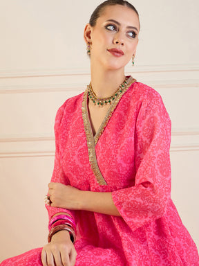 Pink Floral High Low Anarkali Kurta-Shae by SASSAFRAS