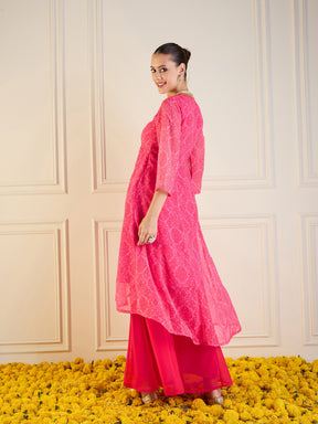 Pink Floral High Low Anarkali Kurta-Shae by SASSAFRAS