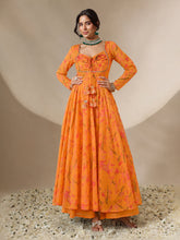 Mustard Tropical Printed Front Dori Long Anarkali-Shae by SASSAFRAS