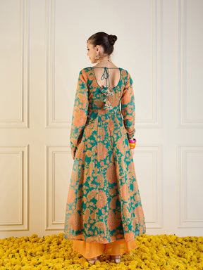 Green & Mustard Floral Long Anarkali-Shae by SASSAFRAS