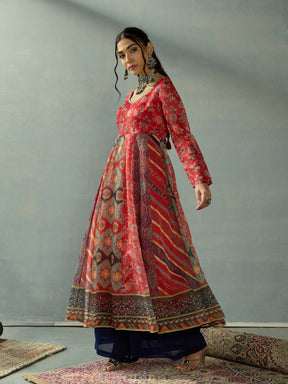 Red Floral Anarkali Full Sleeves Kurta-Shae by SASSAFRAS