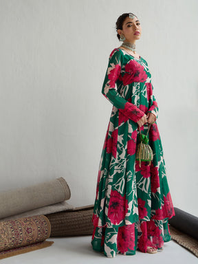 Green & Red Floral Anarkali Kurta-Shae by SASSAFRAS