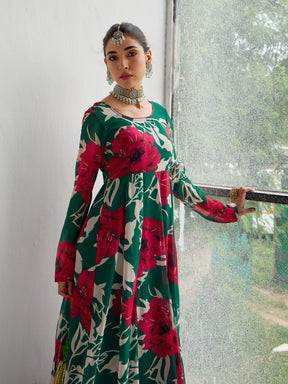 Green & Red Floral Anarkali Kurta-Shae by SASSAFRAS