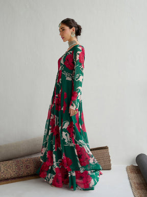 Green & Red Floral Anarkali Kurta-Shae by SASSAFRAS