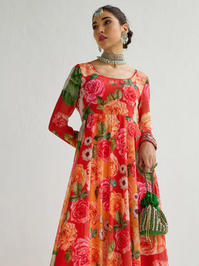 Yellow & Red Floral Frill Hem Anarkali Kurta -Shae by SASSAFRAS