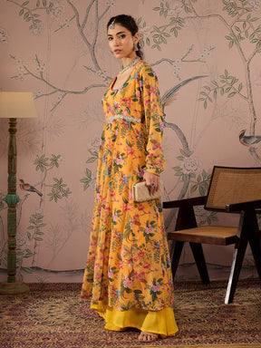 Yellow Floral Round Neck Anarkali Kurta -Shae by SASSAFRAS