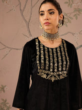 Black Velvet Front Embroidered Kurta -Shae by SASSAFRAS