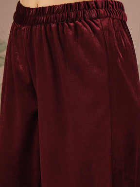 Maroon Velvet Embroidered Kurta With Afghani Pants -Shae by SASSAFRAS