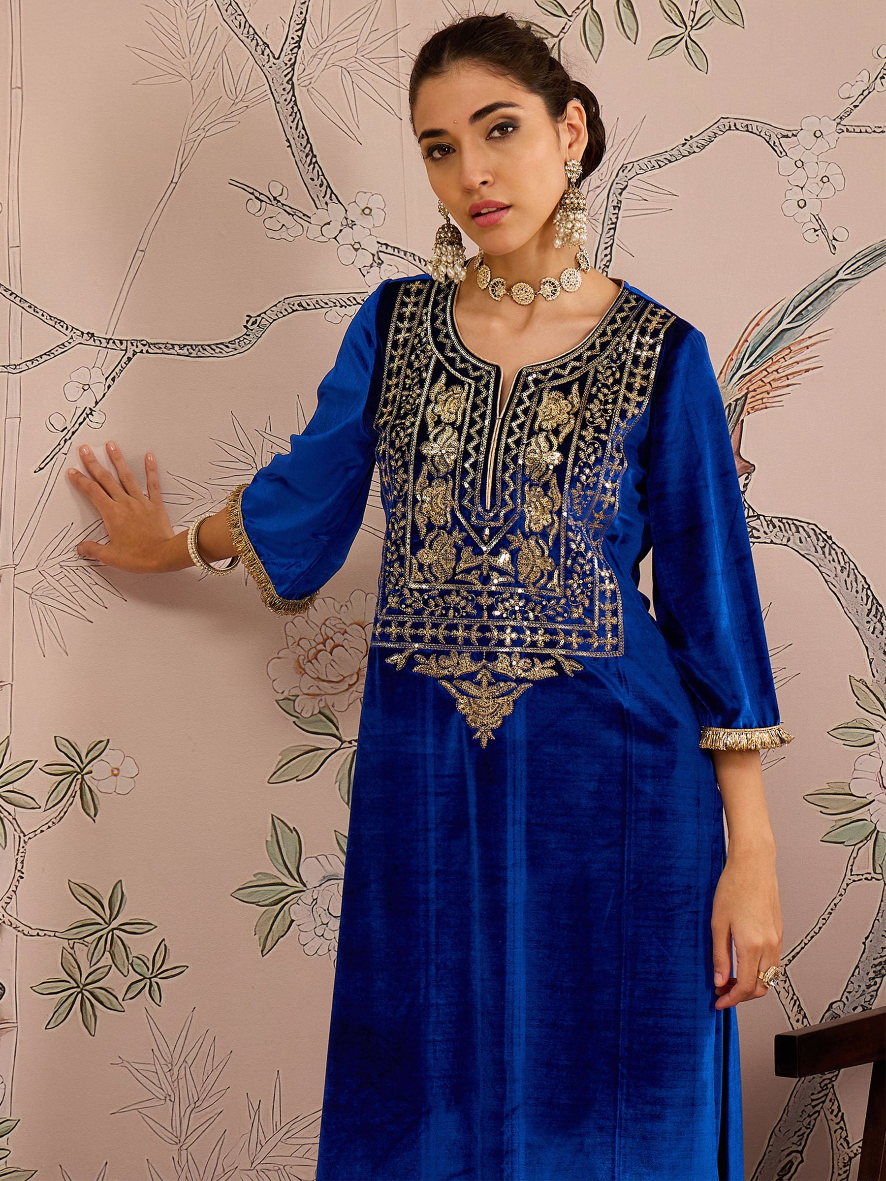 Royal Blue Front Embroidered Kurta -Shae by SASSAFRAS