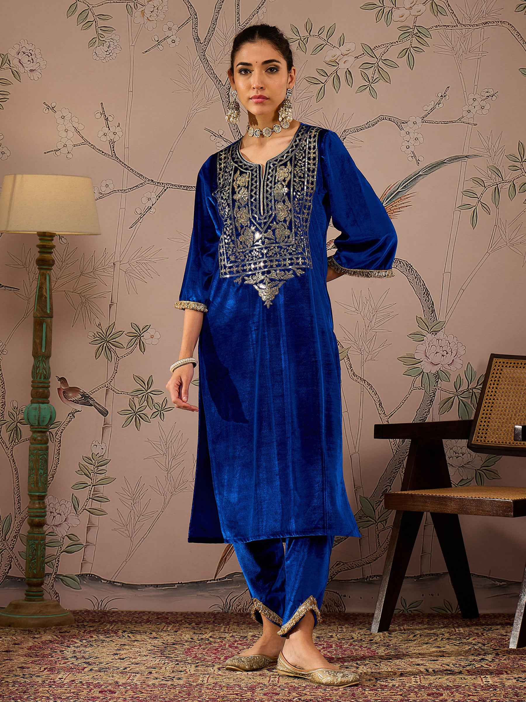 Royal Blue Front Embroidered Kurta -Shae by SASSAFRAS