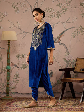 Royal Blue Front Embroidered Kurta -Shae by SASSAFRAS