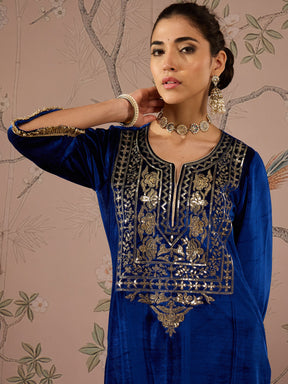 Royal Blue Front Embroidered Kurta -Shae by SASSAFRAS