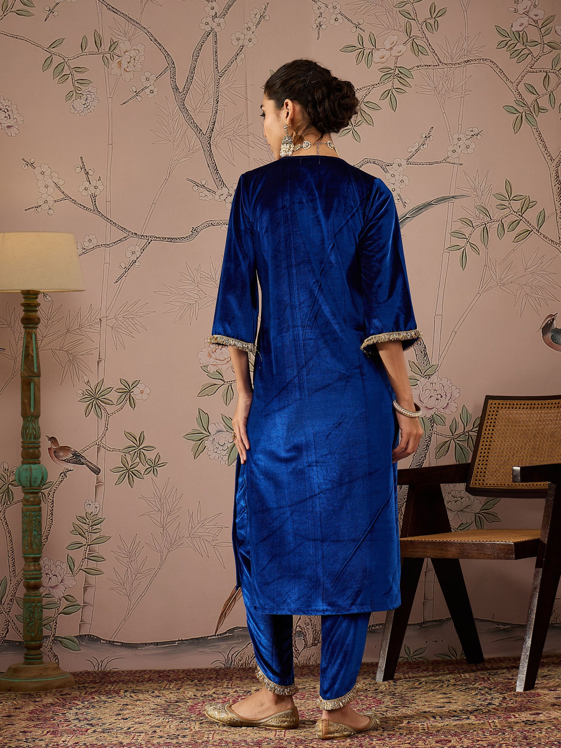 Royal Blue Front Embroidered Kurta -Shae by SASSAFRAS