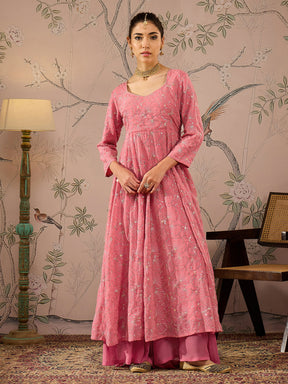 Pink Sequins Sweetheart Neck Anarkali Kurta -Shae by SASSAFRAS