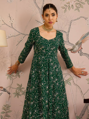 Emerald Green Sequins Sweetheart Neck Kurta-Shae by SASSAFRAS