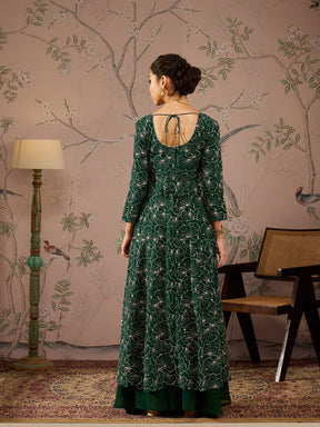 Emerald Green Sequins Sweetheart Neck Kurta-Shae by SASSAFRAS