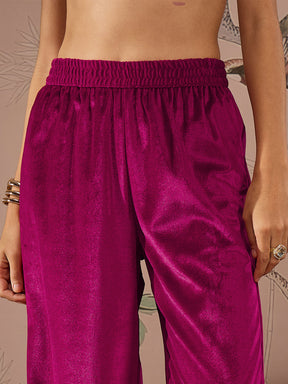 Fuchsia Velvet Embroidered Straight Kurta With Straight Pants -Shae by SASSAFRAS