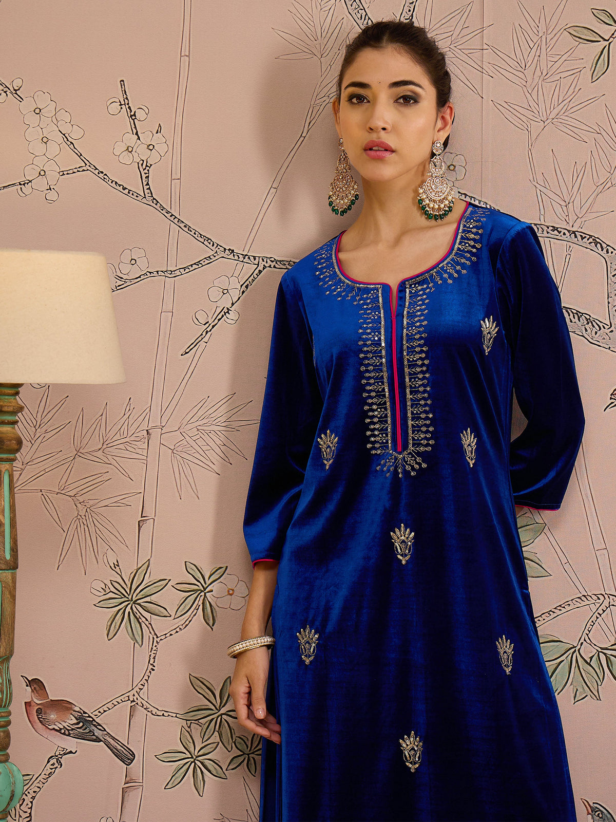 Royal Blue Embroidered Kurta With Straight Pants -Shae by SASSAFRAS