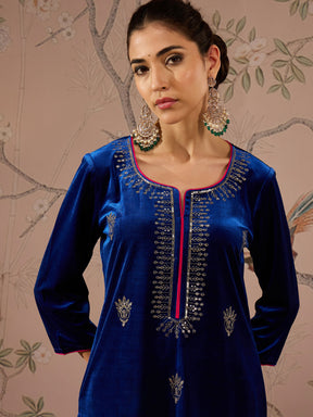 Royal Blue Embroidered Kurta With Straight Pants -Shae by SASSAFRAS