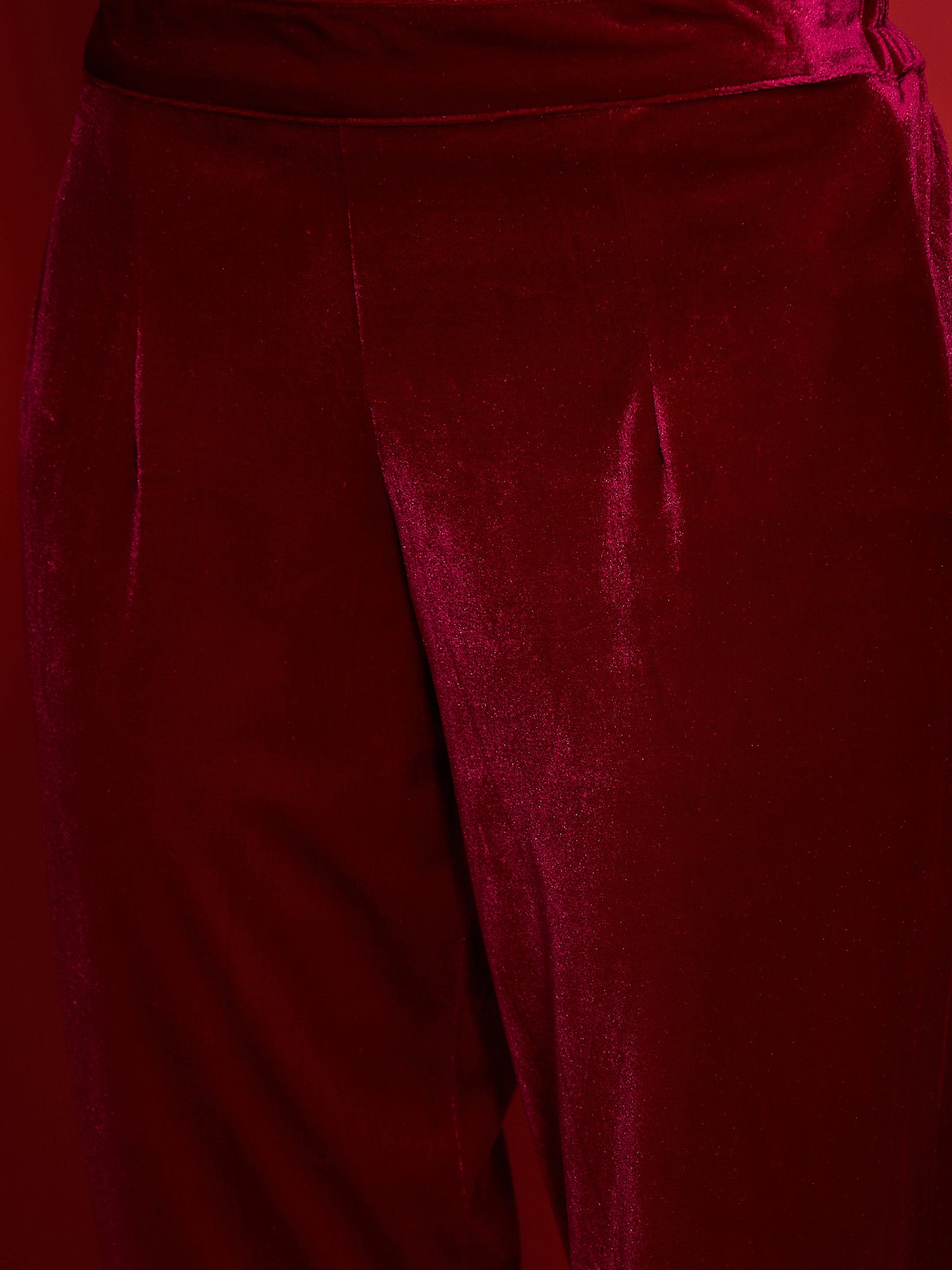 Fuchsia Velvet Embroidered Kurta With Tulip Pants-Shae by SASSAFRAS