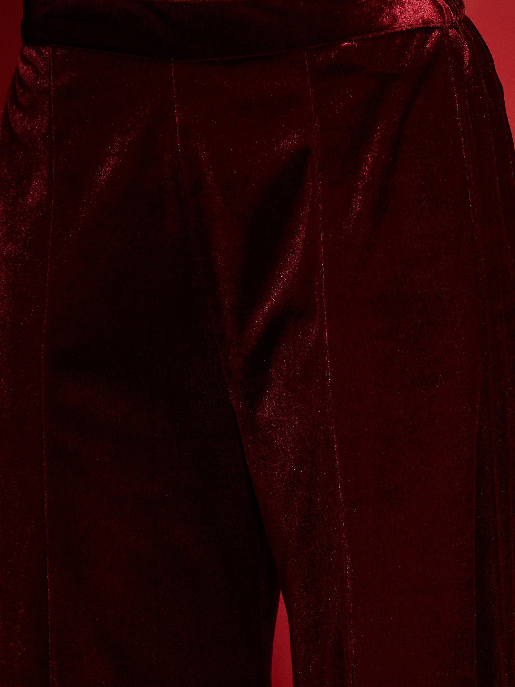 Maroon Velvet V-Neck Short Kurta With Palazzo Pants-Shae by SASSAFRAS