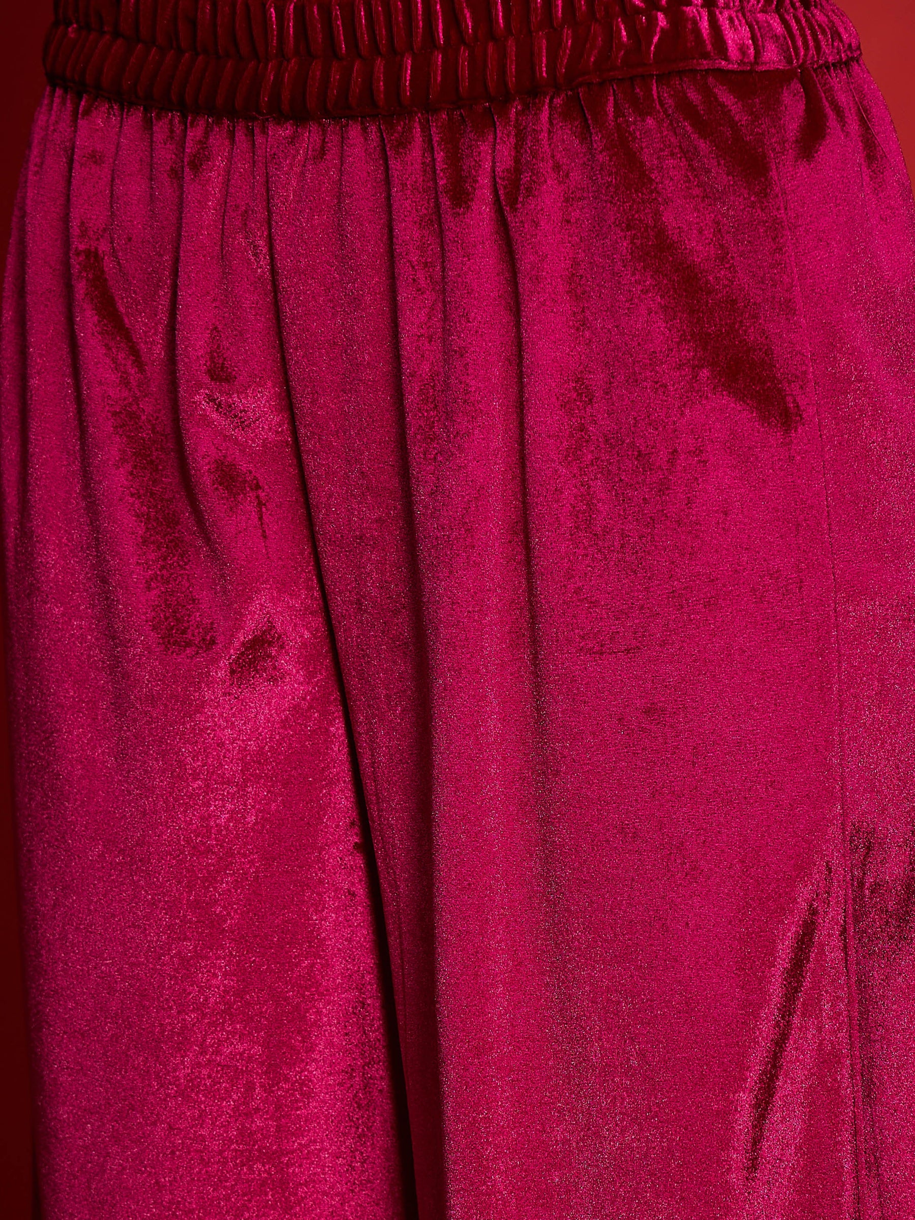 Fuchsia Velvet Embroidered Straight Kurta With Palazzos-Shae by SASSAFRAS