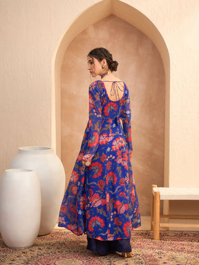 Blue Floral Round Neck Anarkali Kurta -Shae by SASSAFRAS