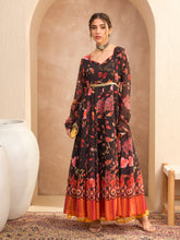 Black Floral Georgette Anarkali Kurta-Shae by SASSAFRAS