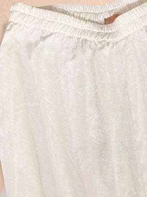 White Floral Front Dori Gathered Kurta With Straight Pants-Shae by SASSAFRAS