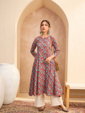 Red Floral Buttonned Pocket Kurta -Shae by SASSAFRAS