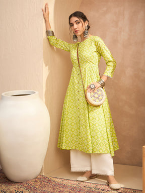 Lime Green Floral Buttonned Pocket Kurta -Shae by SASSAFRAS