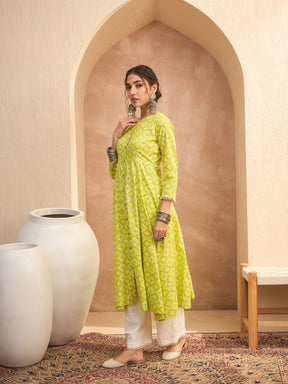 Lime Green Floral Buttonned Pocket Kurta -Shae by SASSAFRAS