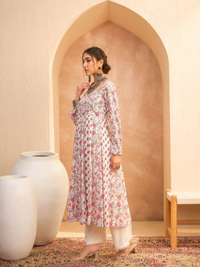 White Floral Anarkali Kurta With Straight Pants -Shae by SASSAFRAS