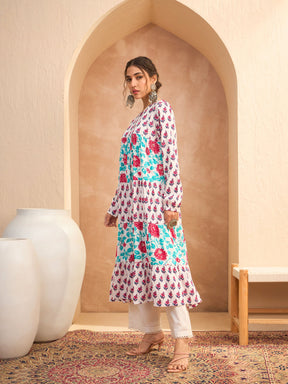 White Floral Tiered Kurta -Shae by SASSAFRAS