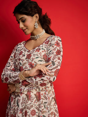 Beige Floral Sweetheart Neck Anarkali Kurta  -Shae by SASSAFRAS