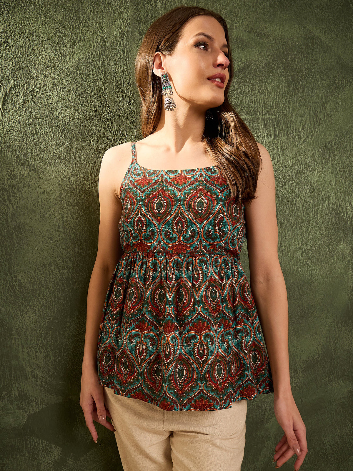 Green Floral Strappy Peplum Kurti -Shae by SASSAFRAS