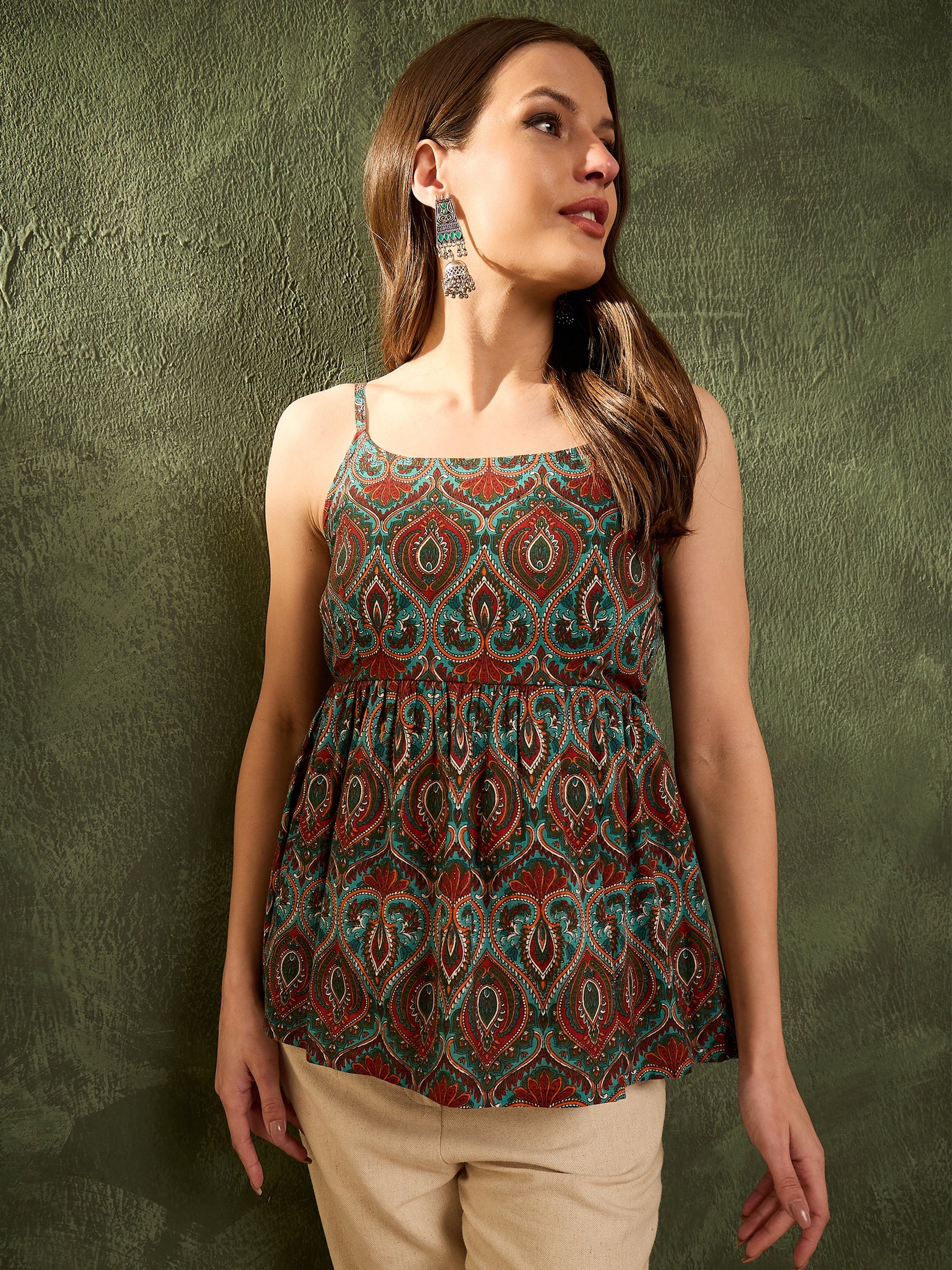 Green Floral Strappy Peplum Kurti -Shae by SASSAFRAS
