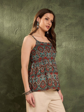 Green Floral Strappy Peplum Kurti -Shae by SASSAFRAS