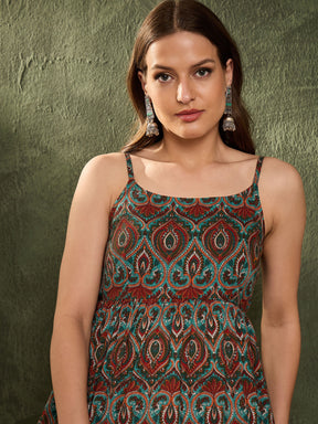 Green Floral Strappy Peplum Kurti -Shae by SASSAFRAS