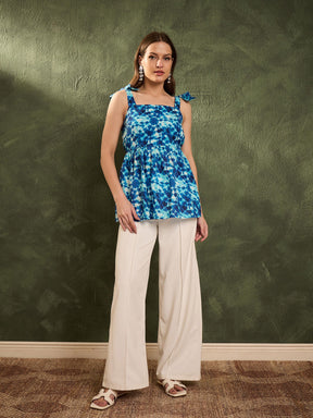Blue Tie & Dye Tie Up Peplum Kurti -Shae by SASSAFRAS
