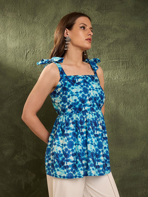 Blue Tie & Dye Tie Up Peplum Kurti -Shae by SASSAFRAS