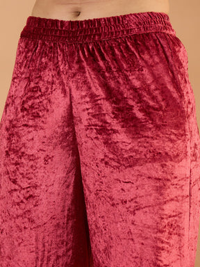 Onion Pink Velvet Embroidered Kaftan Kurta -Shae by SASSAFRAS