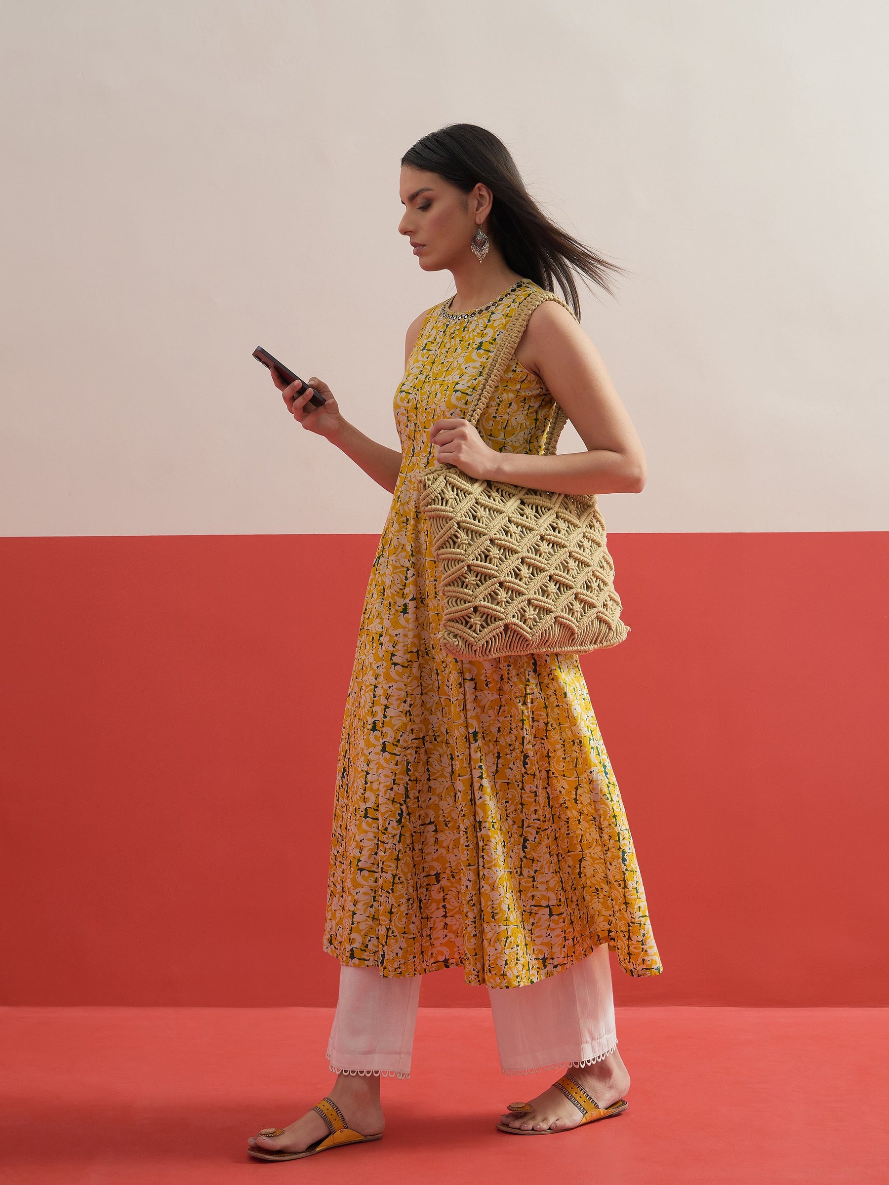 Yellow Floral Embroidered Sleeveless Kurta -Shae by SASSAFRAS