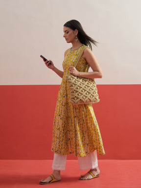Yellow Floral Embroidered Sleeveless Kurta -Shae by SASSAFRAS