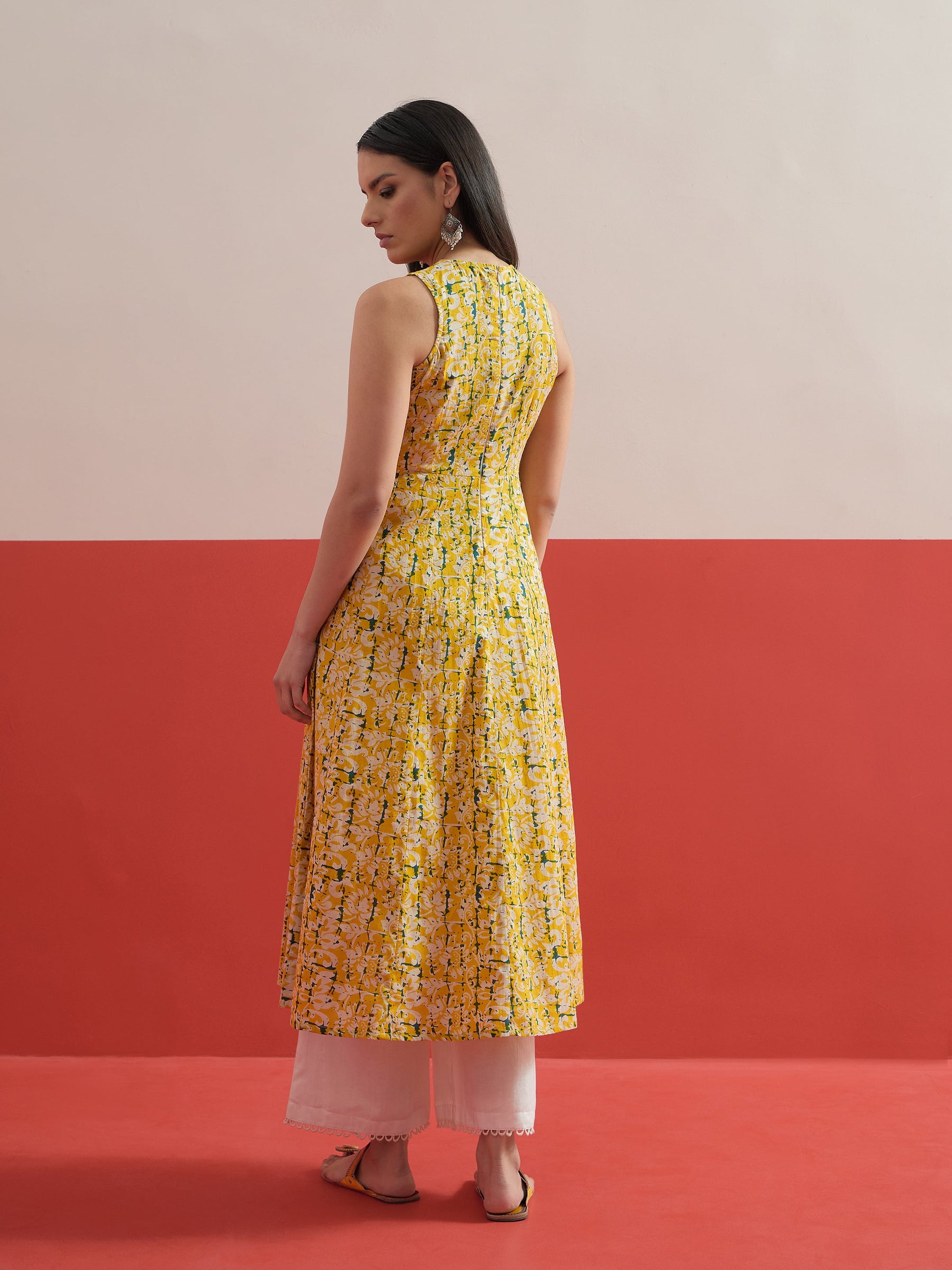 Yellow Floral Embroidered Sleeveless Kurta -Shae by SASSAFRAS