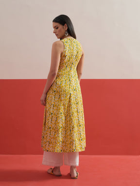 Yellow Floral Embroidered Sleeveless Kurta -Shae by SASSAFRAS