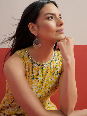 Yellow Floral Embroidered Sleeveless Kurta -Shae by SASSAFRAS