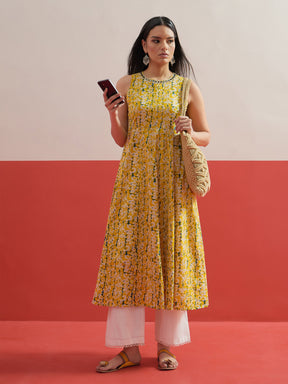 Yellow Floral Embroidered Sleeveless Kurta With Straight Pant -Shae by SASSAFRAS