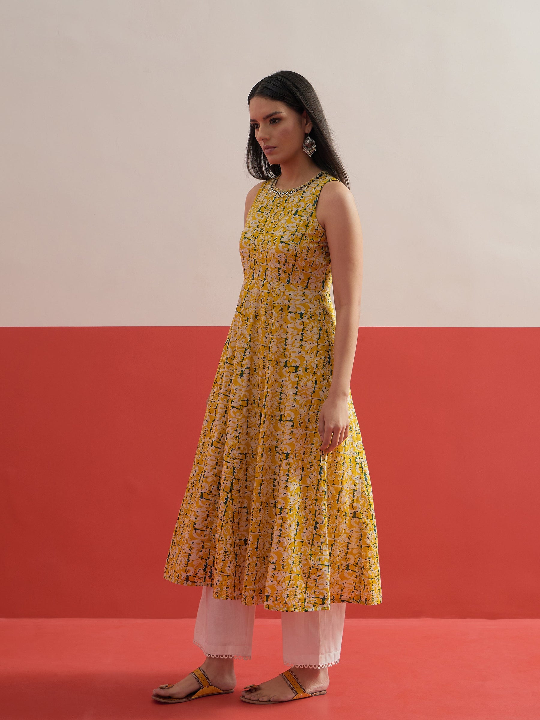 Yellow Floral Embroidered Sleeveless Kurta With Straight Pant -Shae by SASSAFRAS